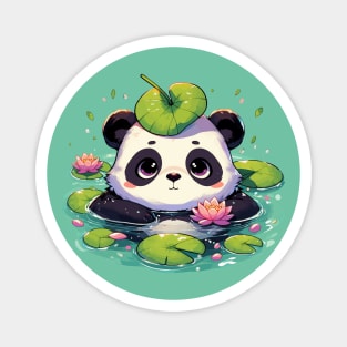 Kawaii Anime Panda Bear Bath With Water Lily Magnet